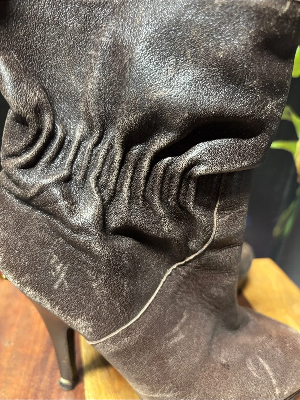 Michael Kors Dark Brown Leather Vintage Slouch High Heel Ankle Boots